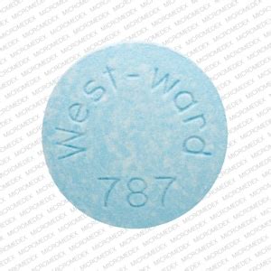 West ward 787 blue pill. Pill Identifier results for "35 78". Search by imprint, shape, color or drug name. ... West-ward 787 . Previous Next. Acetaminophen, Butalbital and Caffeine Strength 325 mg / 50 mg / 40 mg Imprint West-ward 787 Color Blue Shape Round View details. C 735 . Cyclobenzaprine Hydrochloride Strength 7.5 mg Imprint C 735 Color White 