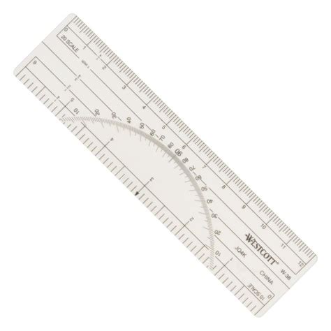 Westcott Protractor Ruler 6", 10ths, 20ths, Transparent (W-38)