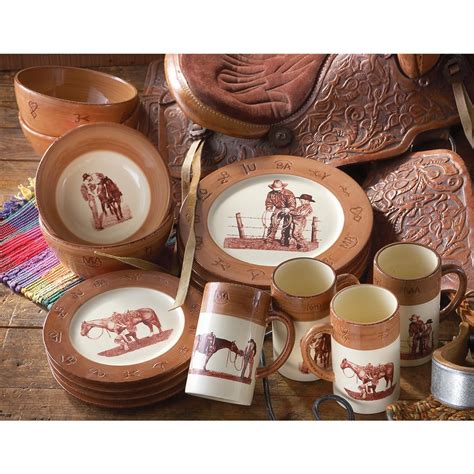 Chargers. Western Mugs. Shopping Options. CowboyLiving. Dinnerware. full_width. Western tabletop dinnerware available on sale at Cowboy Living. Save on dinnerware, serverwware, and other related products for home or RV. . 
