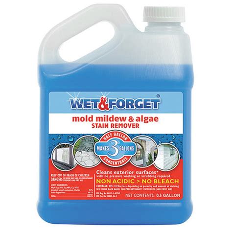 Wet and forget at menards. Wet and Forget 48-fl oz Mold and Mildew Stain Remover Concentrated Outdoor Cleaner. Item #972738. Model #805048. Shop Wet and Forget. Xtreme Reach™ Nozzle sprays up to 30 Ft high - making applications to roofs and second story siding easy. Covers up to 2,000 square feet per bottle. 