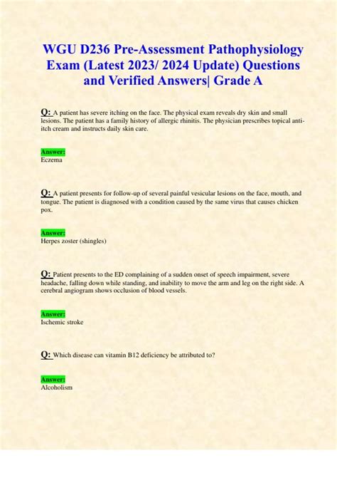 Wgu pathophysiology d236 pre assessment