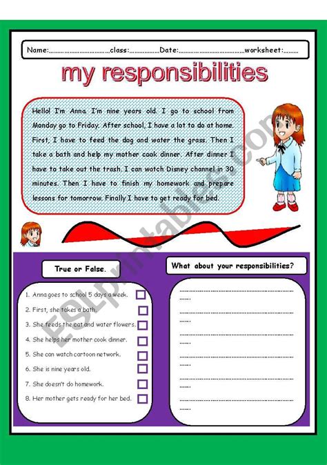 What Are My Responsibilities Worksheet Worksheet