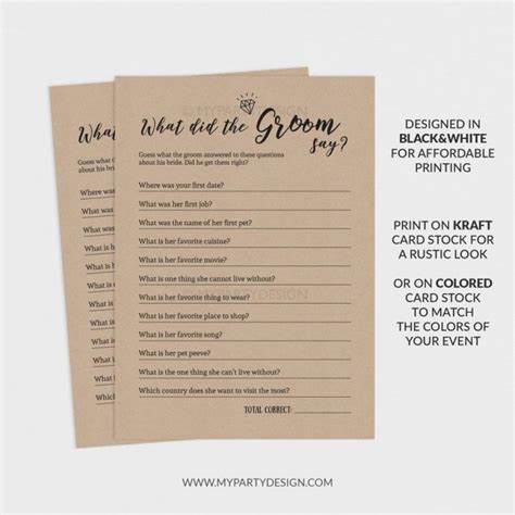 What Did The Groom Say Game Printable Cards My Party Design