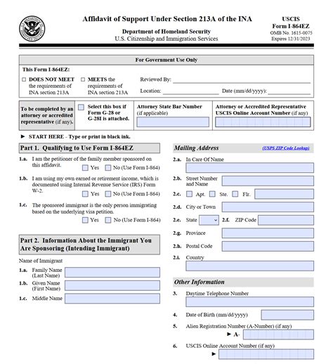 What Is Form I864ez Affidavit Of Support For 2023