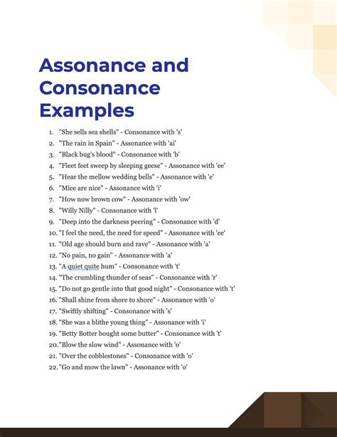 What are 5 examples of consonance