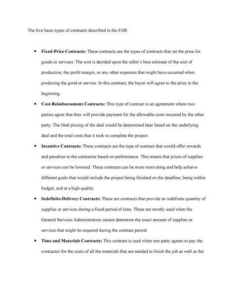 What are the five basic types of contracts