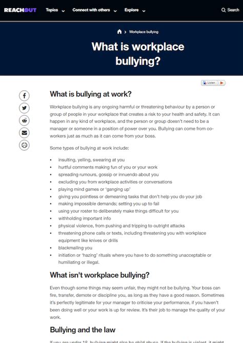 What can I do about workplace bullying? ReachOut …