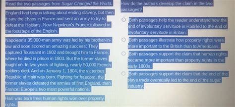 Study with Quizlet and memorize flashcards containing terms like Which details do the authors include to support the claim in this passage? Select two options., How do the details in the passage most support the central idea?, Which statement best describes the authors' purpose in this passage? and more.. 