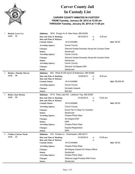 What county jail roster.  Jail In Custody List This list is updated every two hours.  ...
