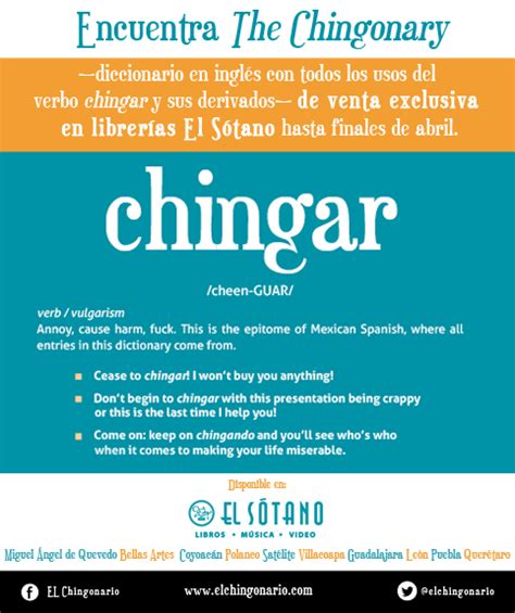 What does chinga mean in spanish. One of the many meanings of "chingar" in Mexico is -to work-, and "la chinga" is "the job". So from there we get expressions like "hay que chingarle" meaning something as "one has to work/put in the work" (in life), and "a chingarle". Edit: "chingar" by the way is a swear word, so think of adding the word "fuck" to any of the expressions I ... 
