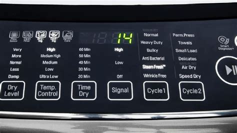 Press and hold the Temperature Control and Signal button simultaneously, and then press the Power button. Once the display shows In5, press the Start/Pause button. The dryer will start the test which will run for approximately 2 to 3 minutes. Do not interrupt the test cycle as this could result in the wrong result.. 