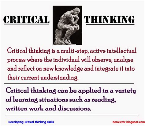 What does it mean to think critically. It means standing back from what you are doing and reading and thinking carefully and discriminatingly about it. As we shall see, thinking critically is a ... 