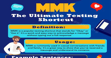 Mar 6, 2023 · Mmk means “okay” What does MMK mean in texting? What does mmk mean? Mmk is a casual, half-humming way to say OK. It is a versatile sound, used to express mild disproval and suspicion … or warm affirmation. Be careful, though, as mmk can come across as a little patronizing or rude. . 