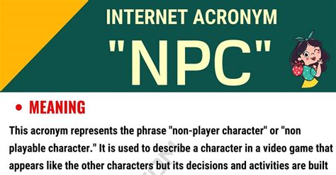 The NPC (/ ɛ n. p i. s i /; also known as the NPC Wojak), derived from non-player character, is an Internet meme that represents people who do not think for themselves or do not make their own decisions; those who lack introspection or intrapersonal communication. 