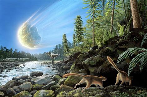 The impact at the end of the Cretaceous Period, the so-called K-T boundary, exterminated 75 percent of life on Earth. Fish were thrown onto land, then pelted with glass beads, then covered in ash. 