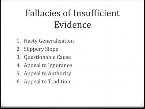 What fallacies are committed.  Fallacies of insufficiency: cases where the evidence support...