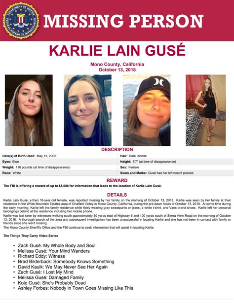 Dec 3, 2019 · 1. Deputies: Karlie Lain Guse May Was ‘Disoriented’ at the Time of Her Disappearance & Did Not Have Her Cellphone. Karlie Lain Guse was last seen outside of the home shared with her father .... 