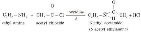 What happens when ethyl amine reacts with acetyl chloride?