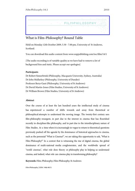 What is Film-Philosophy? Round Table Request PDF