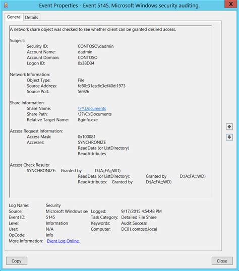 What is a network share object.  Important For this event, also see Appendix A: Securit...