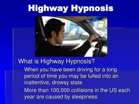 What is highway hypnosis aceable. 1) about 1/2 mile before exit, signal and move into the lane that leads to the declaration lane. 2) move into deceleration lane as soon as it begins. Do not slow down until your car is out of expressway traffic. 3) cancel signal, slow down gradually. 4) identify ramp speed sign, be prepared to stop at end of ramp. 