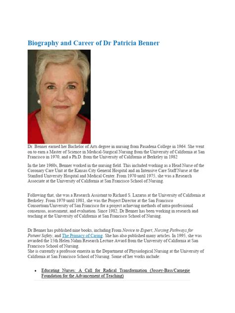 What is patricia benner doing now