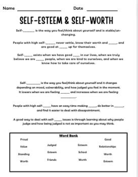 What is self esteem worksheet