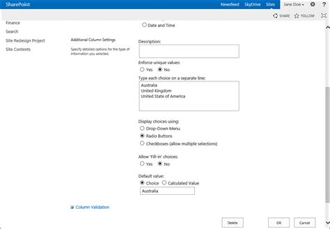 What is the Available Field Types in SharePoint 2013