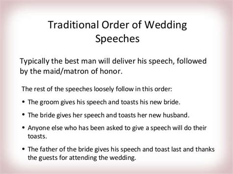 What is the Order of Wedding Speeches in the UK