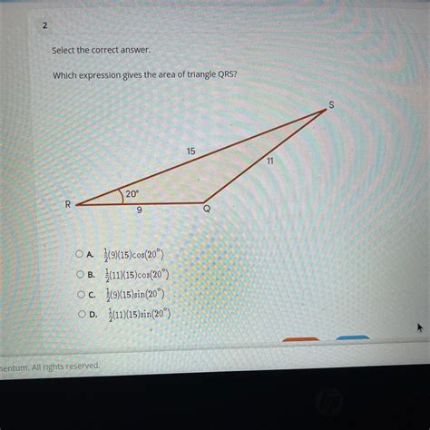 Area of a triangle. The area of a triangle is found using the formula, where b is the base of the triangle and h is the height of the triangle. Any side of the triangle can be used as the base; the height is the perpendicular distance drawn from the vertex opposite the chosen base. Refer to the figure below.. 