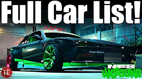 What is the full Need For Speed Unbound car list The Loadout