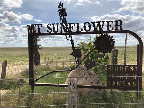 At 4,039 feet above sea level, Mount Sunflower is the highest point in Kansas. Located in Wallace County, just east of the Kansas-Colorado border, Mount Sunflower is more than 3,300 feet above the state's topographic low point in Montgomery County in southeastern Kansas. . 