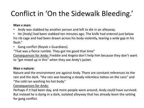 What is the main conflict in On the Sidewalk Bleeding?