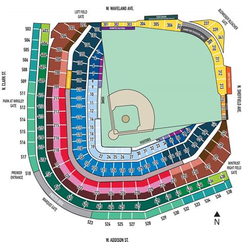 The club box seats at Wrigley Field consist of sections 3 through 32. The number of rows for the club box sections will greatly vary. Row 14 will be the last row in most club box sections. Row 1 is frequently though not always the first row in the club box sections. The Chicago Cubs' dugout is located in front of sections 9 through 12.. 
