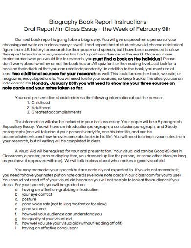 What to include in a biography report example