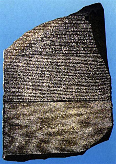 What was the rosetta stone. The Rosetta stone is an Egyptian engraved stone bearing a tri-lingual decree dated 197 BC inscribed in Hieroglyphic, Demotic and Greek text. It was rediscovered by Lieutenant Pierre-François Bouchard on 19 July, 1799, during Napoleon’s campaign in Egypt. The find was published in the Courier de l’Egypte, a periodical in Cairo at the time. 