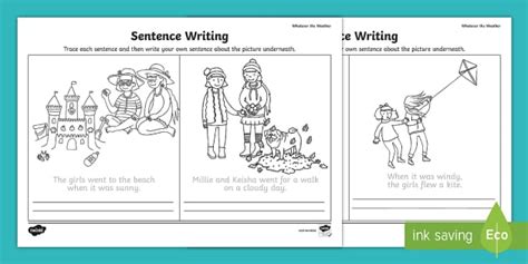 Whatever the Weather Trace and Copy Sentence Writing Worksheet