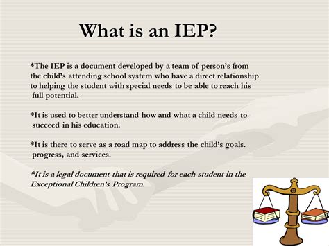 Whats an iep. As used in this part, the term individualized education program or IEP means a written statement for each child with a disability that is developed, reviewed, and revised in a meeting in accordance with §§ 300.320 through 300.324, and that must include—. ( 1) A statement of the child's present levels of academic achievement … 