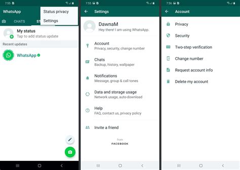 Whatsapp change number. 1. Find My WhatsApp Number and User name on Android. Launch WhatsApp on your Android smartphone and tap on the three-dot menu, and select Settings from here. You should see your name at the top ... 