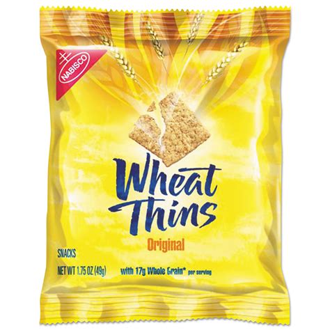 Taste the tangy honey mustard flavor. Taste them all! Wheat Thins Honey Mustard Snacks have 19 g whole grain per 30 g serving. Nutritionists recommend eating 3 or more servings of whole grain foods per day (about 16 g whole grain per serving or at least 48 g per day). This package is sold by weight, not by volume.