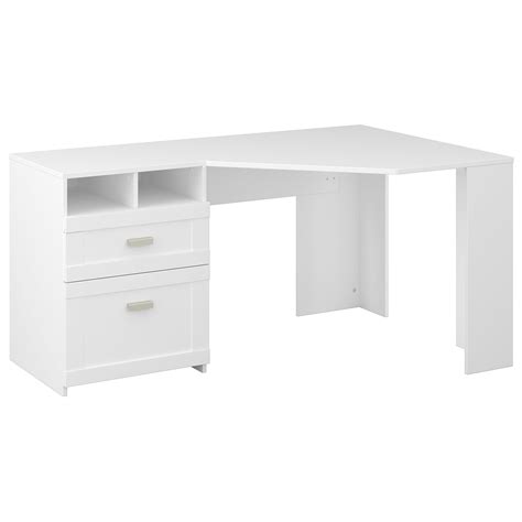 Wheaton Reversible Corner Desk with Storage in Pure White Engineered Wood