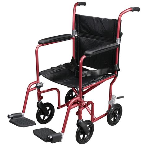Weighs only 19 lbs. 8" composite wheels are lightweight and maintenance free. Comes with swing-away footrests. Padded armrests provide additional comfort. Aluminum casted back-release hinge allows back to fold down for easy storage and transport. Product Specifications. Actual Product Weight: 21 lbs. Armrest Length: 10".. 