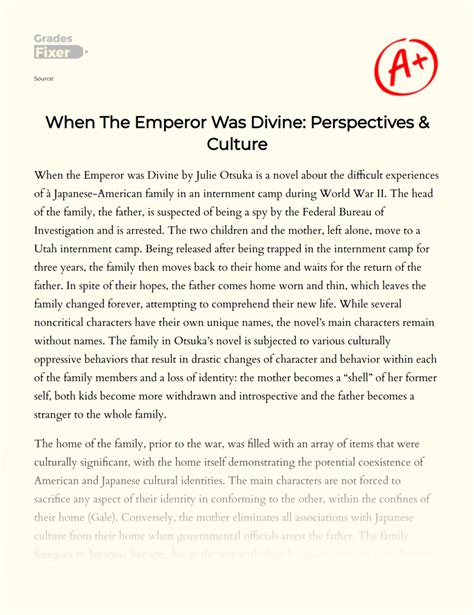 When The Emperor Was Divine: Perspectives & Culture - GradesFixer