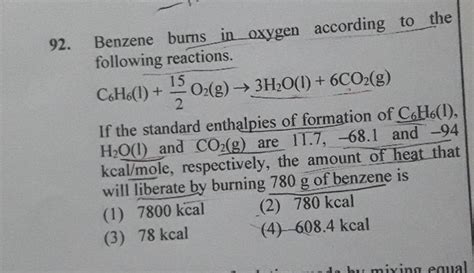 When benzene is burned in oxygen