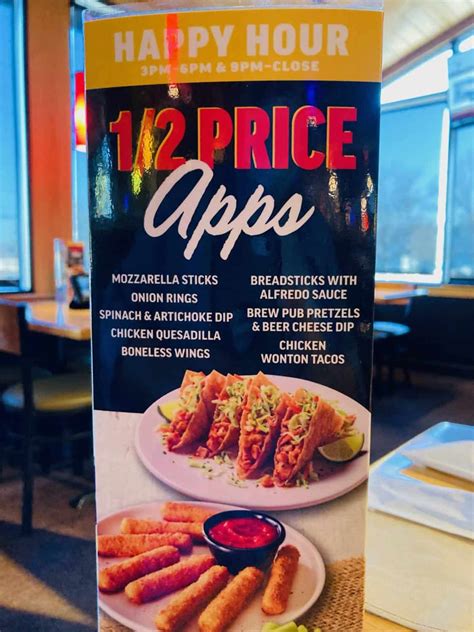 Applebee’s offers half price appetizers and drinks during happy hour from 3 pm to 6 pm and 9 pm to close Monday through Friday in most locations. While half price apps apply to dine-in orders only, Applebee’s 2 for 20 and 2 for 22 menus can be ordered for pickup, Carside To Go, and delivery. From shopfood.com. See details..