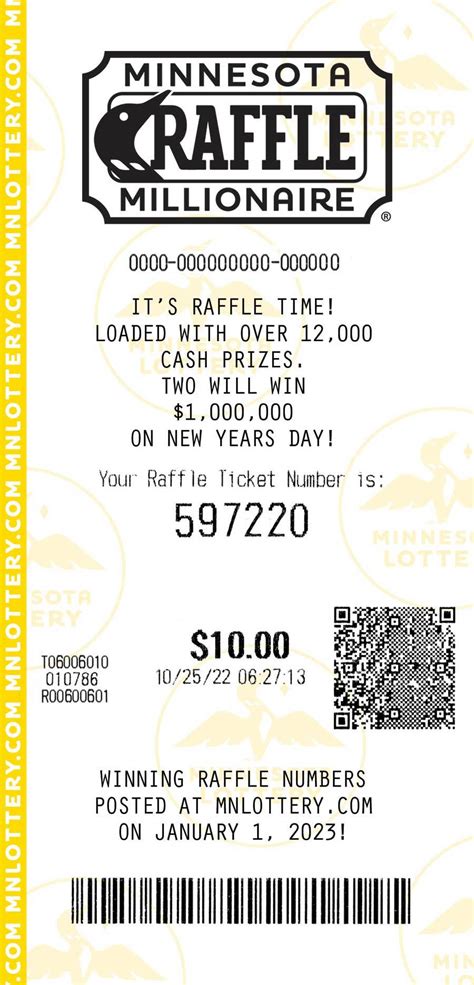 Oct 26, 2021 · The Minnesota Lottery's annual drawing will be held on New Year's Day, but tickets for the raffle typically sell out weeks in advance. The tickets cost $10 each. There are 12,000 cash prizes with ... .