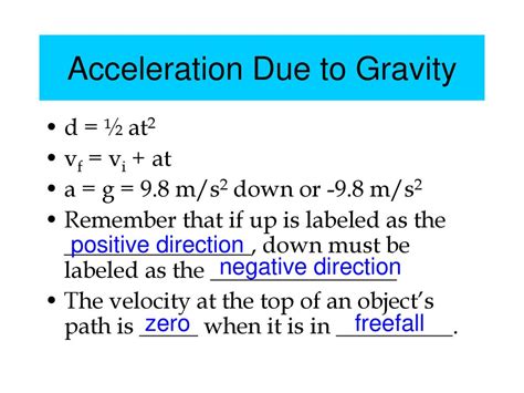 When is acceleration due to gravity negative