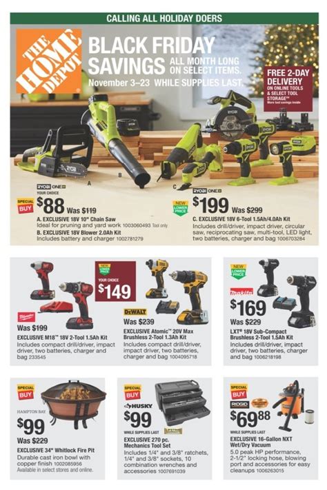 When is home depot spring black friday 2023. The Harbor Freight Tools Black Friday 2023 catalog is here. Browse Harbor Freight Tools store hours and sales, from the best deals on tech to the hottest toys. ... Home Depot. Lowe's. Costco. Macy's. JCPenney. Sam's Club. All Black Friday Ad Scans. All Ad Scans. Cyber Monday. Amazon. ... Spring Black Friday 2023 Apr 14 - Apr 16. Black … 