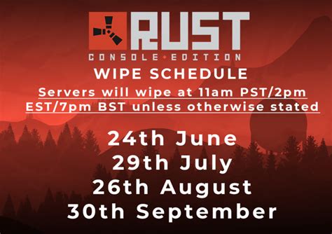 Forced wipes occur in Rust every month, whenever the game is being updated. Facepunch Studios keeps the same schedule, though, so it's not hard to predict when this will occur. Forced wipes in Rust happen on the first Thursday of each month, although the time this occurs depends on what time zone players are in. The forced wipes begin at 11 am PST, or 2 pm EST.. 
