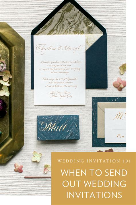 When should wedding invitations be sent out. And now, the time has come — it’s time to send out your wedding invitations. Typically, you’ll want to send out wedding invitations 6-8 weeks before your big day. And while this may not sound like much time, at this point your guests have already had your date blocked off for months. Now is simply time to make things official. 